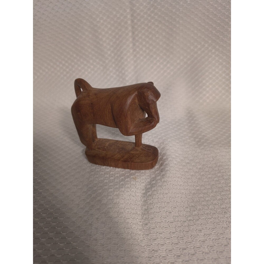 Vintage Hand Carved Ironwood Baboon Monkey Figurine African Wood Sculpture 3"
